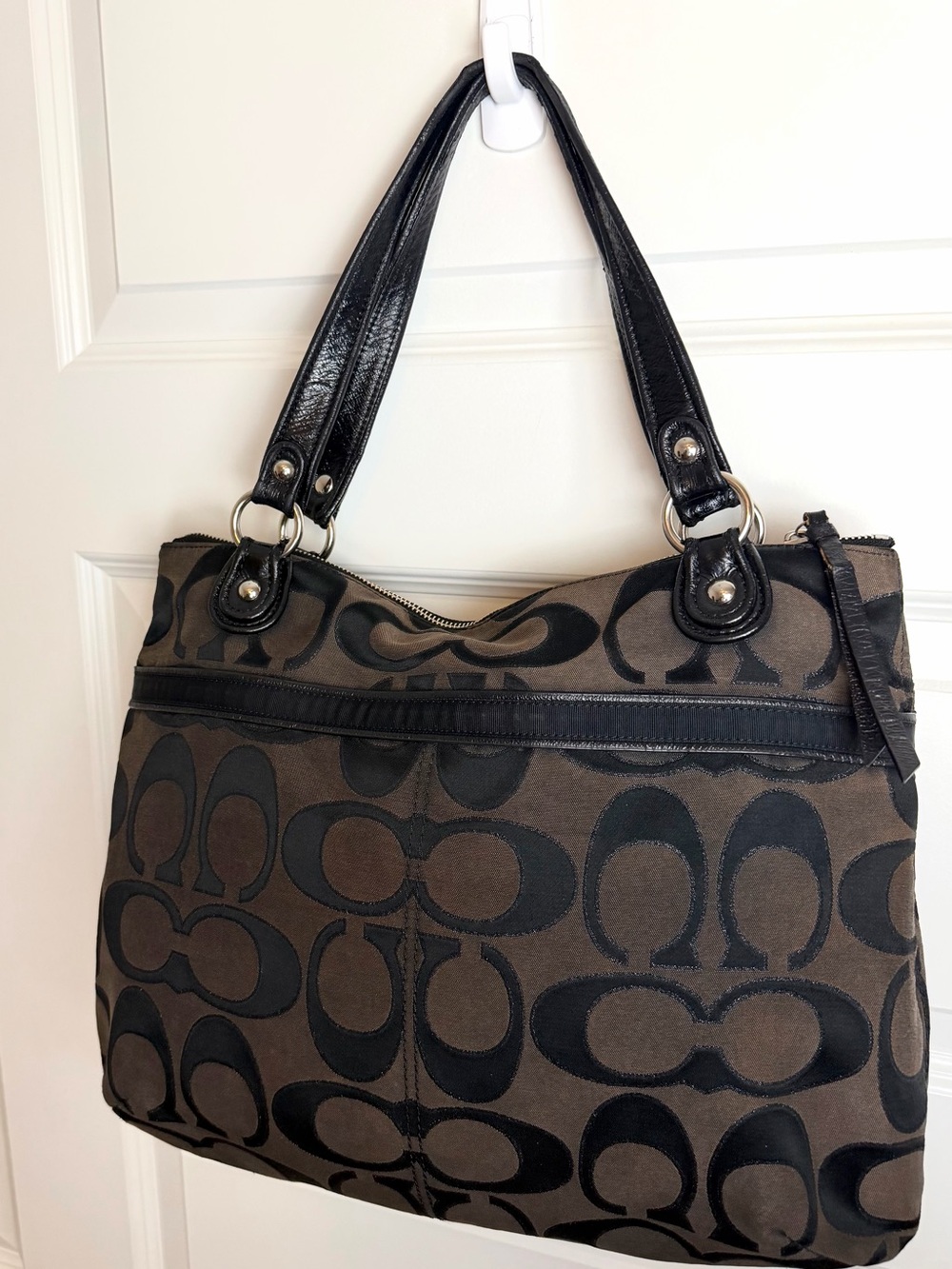 Coach Black & Brown Signature Tote Shoulder Bag - Picture 3 of 14